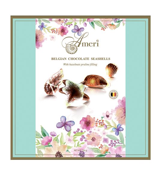 Ameri Шоколадные конфеты-ракушки с начинкой пралине мятная упаковка с весенним конвертом