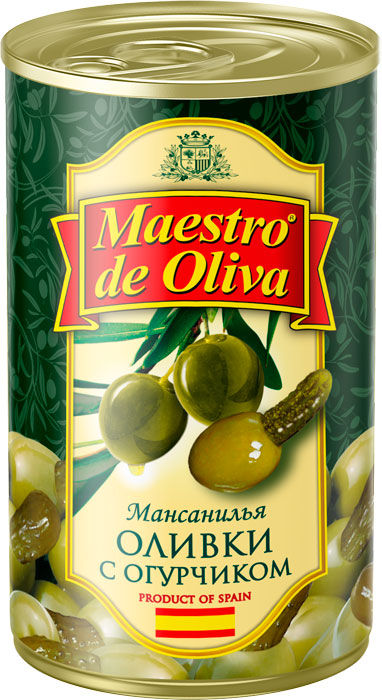 Maestro de Oliva Green olives with cucumberin olive oil