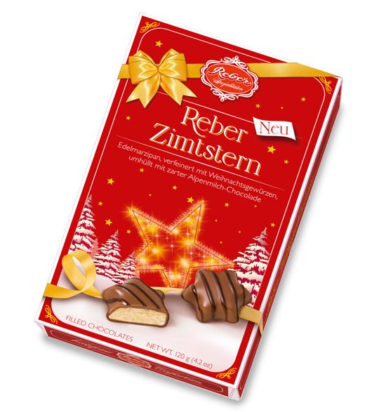 Reber Cinnamon Star Конфеты шоколадные с марципаном и специями в новогодней упаковке