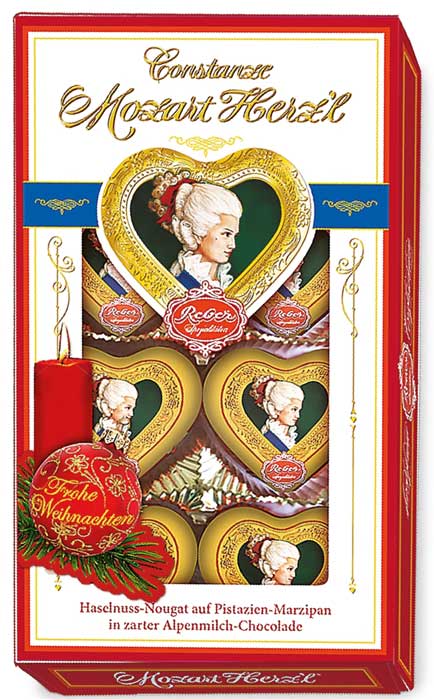 Reber Constanze Mozart Heart Шоколадные сердечки в новогодней упаковке