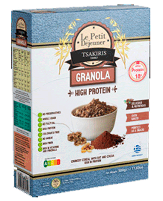 Le Petit Dejeuner Tsakiris Family Granola high protein and chocolate