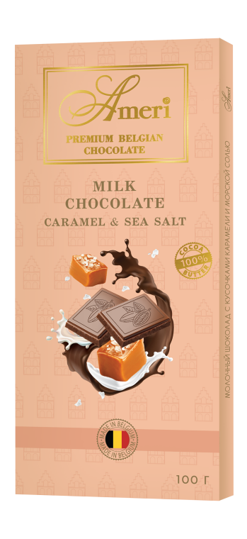Ameri Chocolate bar 32 % – milk seasalt caramel