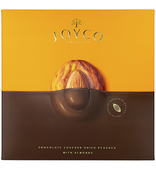 Joyco Шоколадные конфеты «Сухофрукт персика в шоколаде с миндалем»