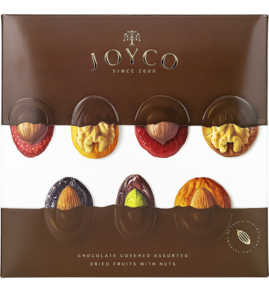 Joyco Шоколадные конфеты «Ассорти сухофруктов в шоколаде с орехами»