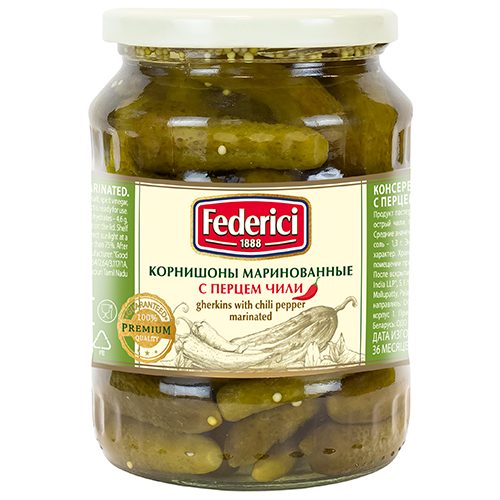 NEW Federici Gherkins with Chili pepper marinated canned 720 ml